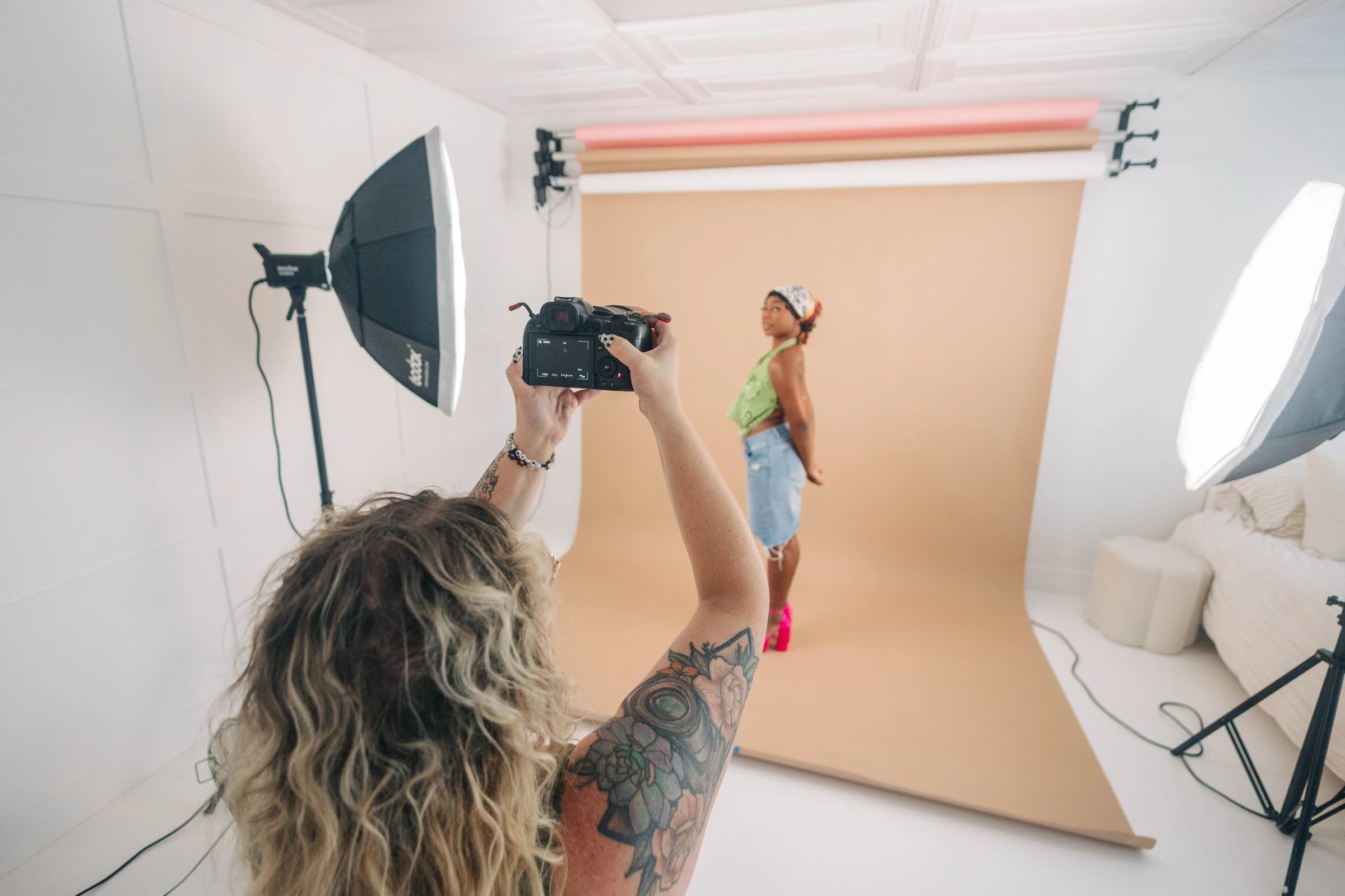 Both studios together: a shoot in progress across the full floor